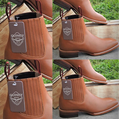 Botines Charros Quincy con Punta Cuadrada Color Miel