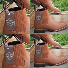 Botines Charros Quincy con Punta Cuadrada Color Miel
