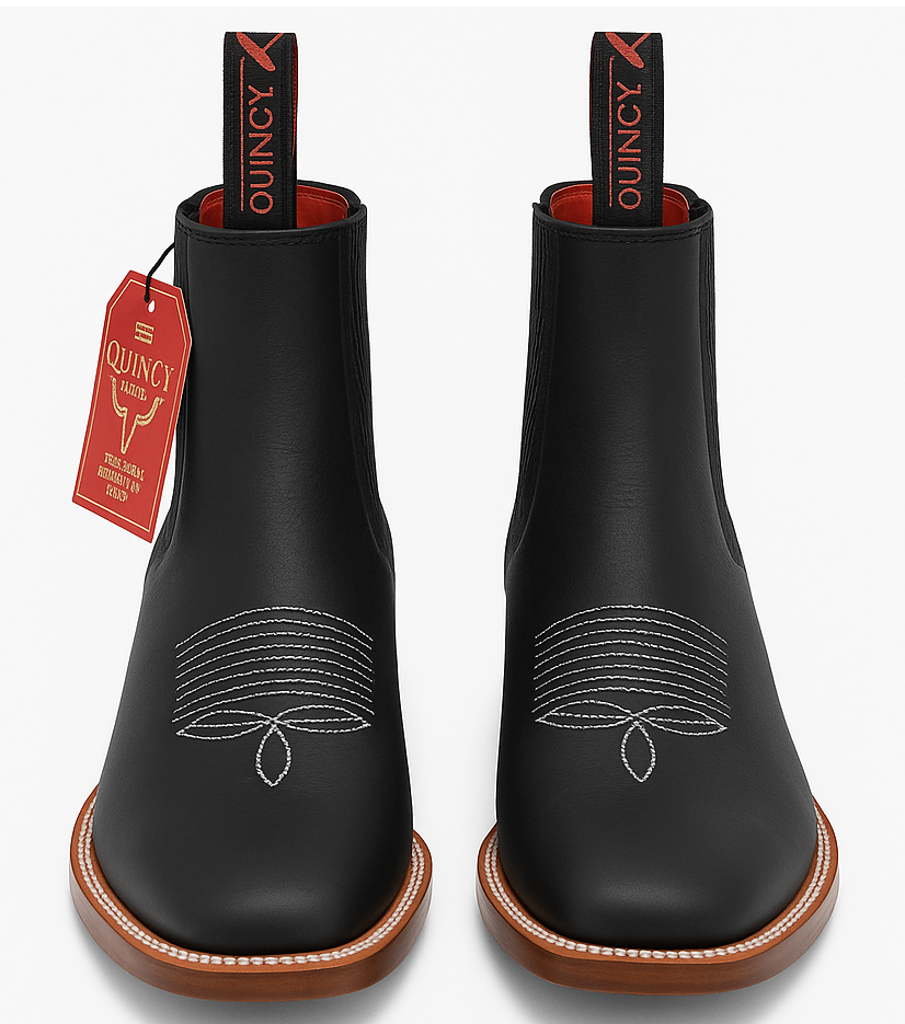 Botines Charros Quincy con Punta Cuadrada Color Negro