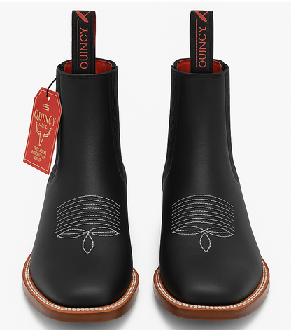 Botines Charros Quincy con Punta Cuadrada Color Negro