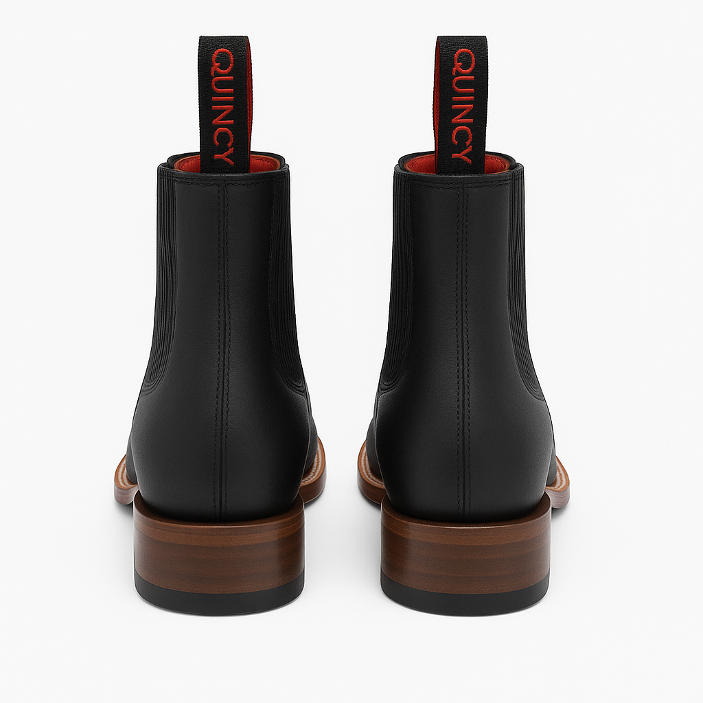 Botines Charros Quincy con Punta Cuadrada Color Negro
