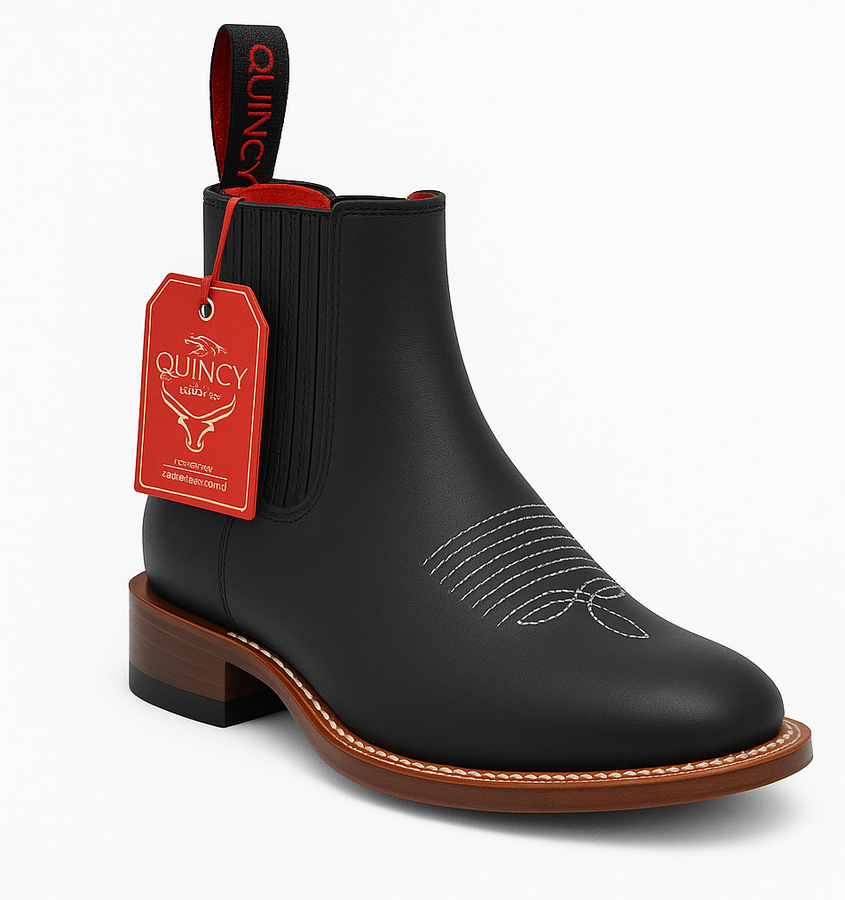 Botines Charros Quincy con Punta Cuadrada Color Negro