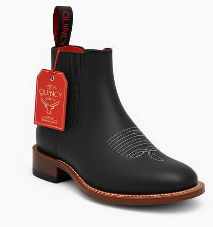 Botines Charros Quincy con Punta Cuadrada Color Negro