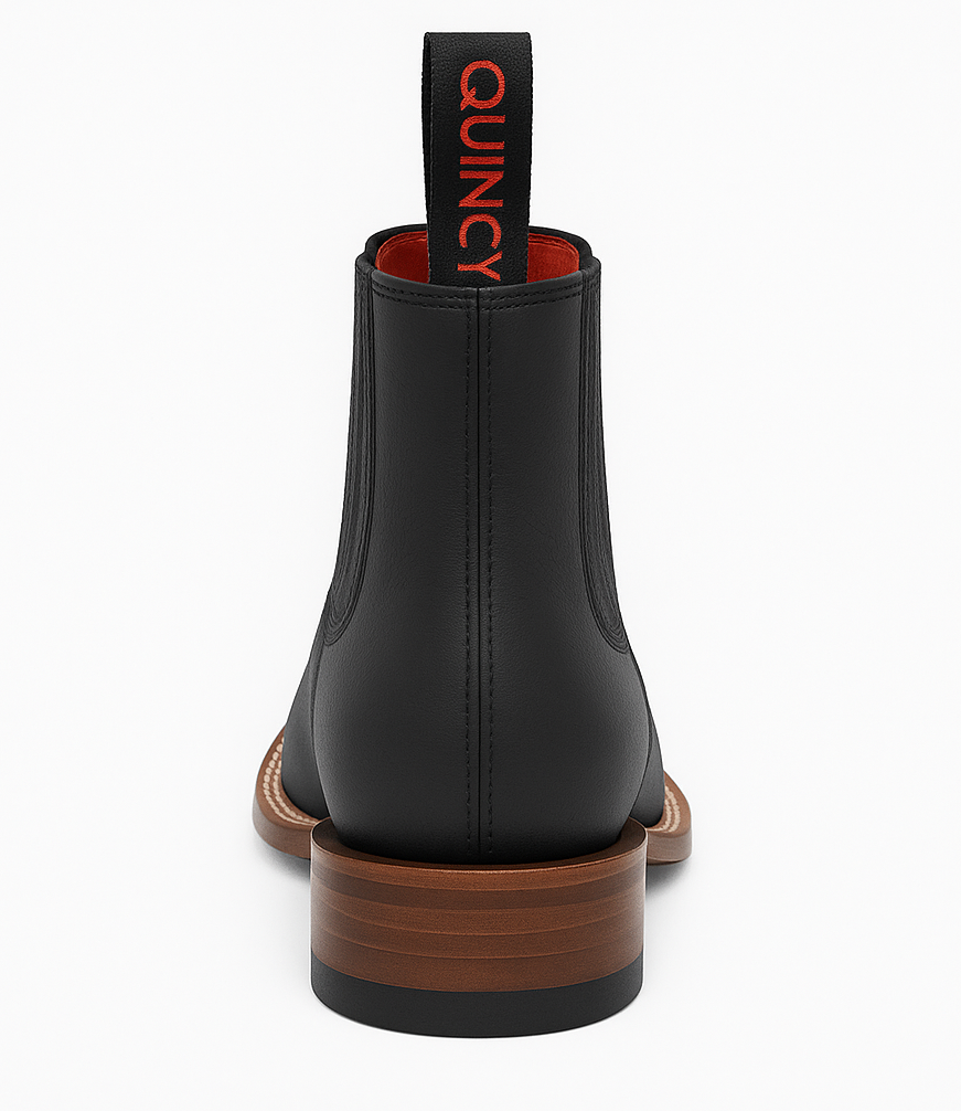 Botines Charros Quincy con Punta Cuadrada Color Negro