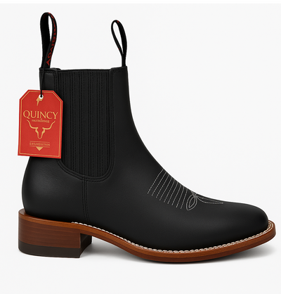 Botines Charros Quincy con Punta Cuadrada Color Negro