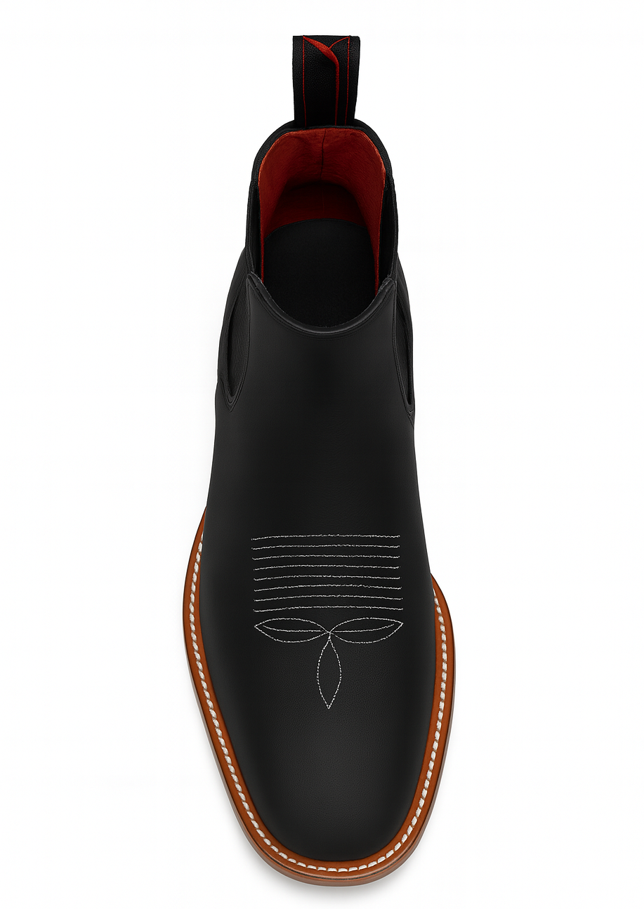 Botines Charros Quincy con Punta Cuadrada Color Negro