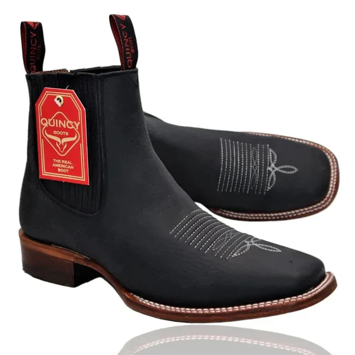Botines Charros Quincy con Punta Cuadrada Color Negro