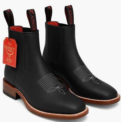 Botines Charros Quincy con Punta Cuadrada Color Negro