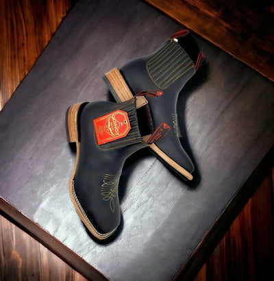 Botines Charros Quincy de Cuero con Punta Cuadrada Color Negro 1   - from alligatorwarehouse.com