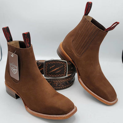 Botines Charros Quincy de Gamuza con Punta Cuadrada Cafe 1   - from alligatorwarehouse.com