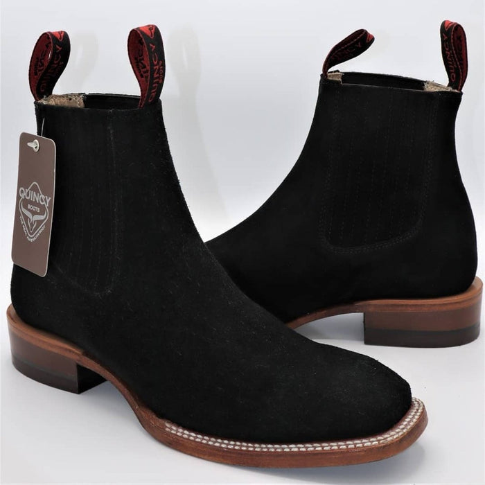 Botines Charros Quincy de Gamuza con Punta Cuadrada Color Negro 4   - from alligatorwarehouse.com