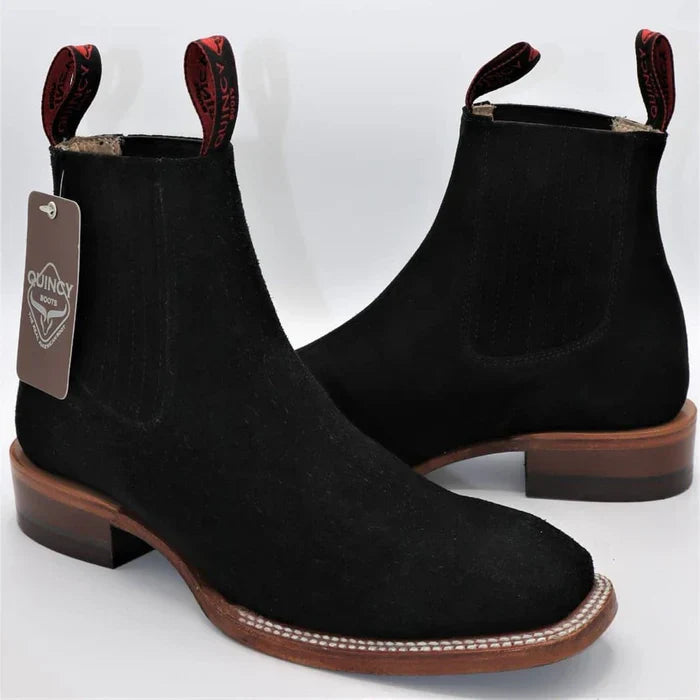 Botines Charros Quincy de Gamuza con Punta Cuadrada Color Negro 2   - from alligatorwarehouse.com