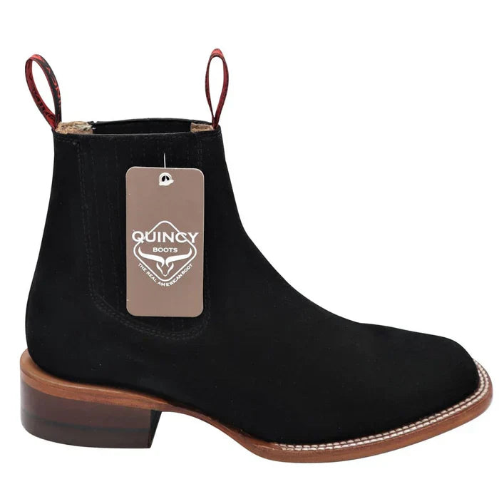 Botines Charros Quincy de Gamuza con Punta Cuadrada Color Negro 3   - from alligatorwarehouse.com