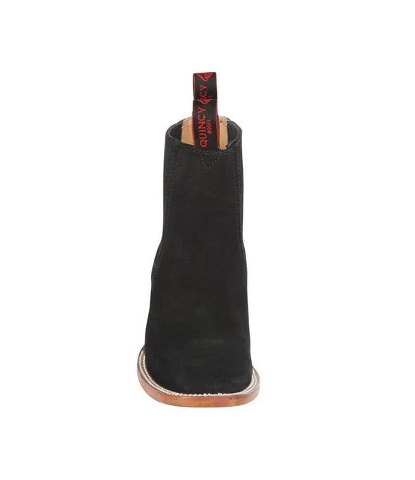 Botines Charros Quincy de Gamuza con Punta Cuadrada Negro