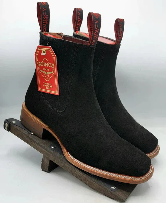 Botines Charros Quincy de Gamuza con Punta Cuadrada Negro 4   - from alligatorwarehouse.com