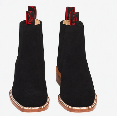 Botines Charros Quincy de Gamuza con Punta Cuadrada Color Negro