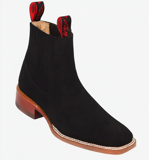 Botines Charros Quincy de Gamuza con Punta Cuadrada Color Negro