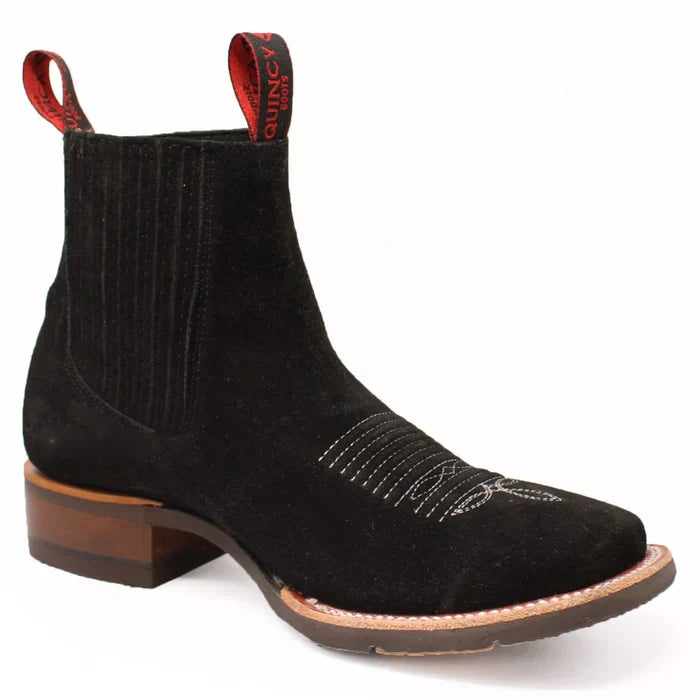 Botines Charros Quincy de Gamuza Punta Cuadrada y Suela de Hule Negro 3   - from alligatorwarehouse.com