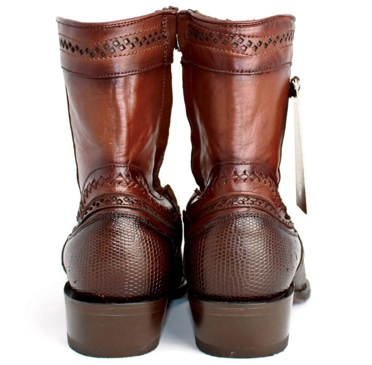 Botines de Armadillo Lizard Original Horma Europea Cuadrada Cafe 76B0716