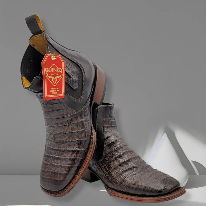 Botines de Cocodrilo Grabado Nuca con Punta Cuadrada Color Chocolate 3   - from alligatorwarehouse.com