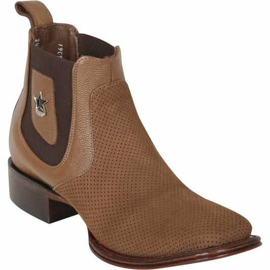 Botines de Gamuza Perforada Punta Cuadrada Los Altos Boots Color Taupe 82BV6361