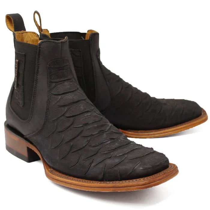 Botines de Piton Grabado Punta Cuadrada Color Negro 2   - from alligatorwarehouse.com