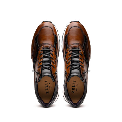 Zelli Bravo Hand Finished Calfskin Trainer Sneaker in Cognac