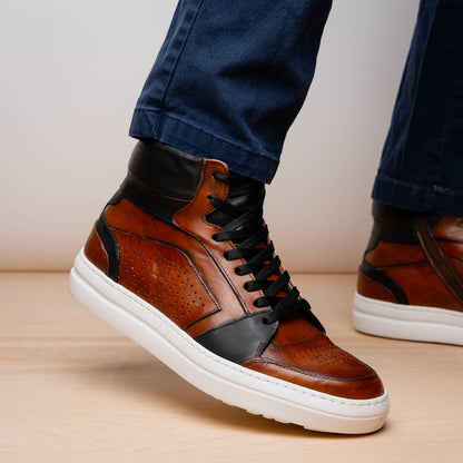 Zelli Bravo Burnished Calfskin High Top Dress Sneaker in Brown