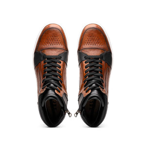 Zelli Bravo Burnished Calfskin High Top Dress Sneaker in Brown
