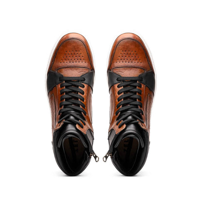 Zelli Bravo Burnished Calfskin High Top Dress Sneaker in Brown