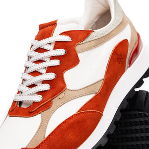 Zelli Bruno Goat Suede and Calfskin Trainer Sneaker in Rust & Taupe