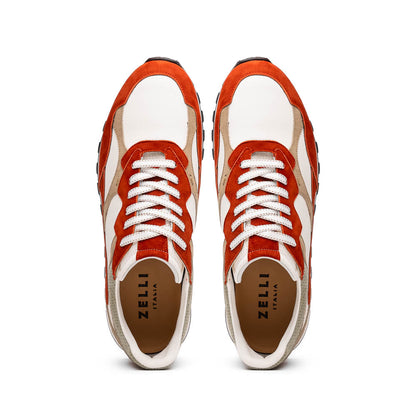 Zelli Bruno Goat Suede and Calfskin Trainer Sneaker in Rust & Taupe