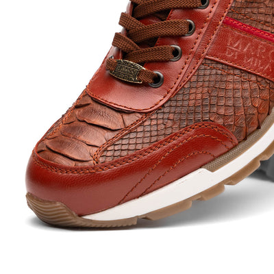 Marco Di Milano Brescia Antique Cognac Python & Calfskin Sneakers 3 BRESCIA_PYTHON_COGNAC_8  - from alligatorwarehouse.com