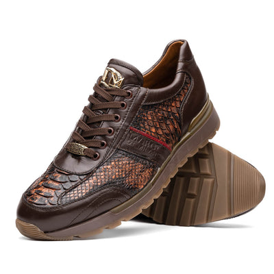 Marco Di Milano Brescia Wash Cognac Python & Calfskin Sneakers 2 BRESCIA_PYTHON_WASH COGNAC_8  - from alligatorwarehouse.com