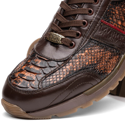 Marco Di Milano Brescia Wash Cognac Python & Calfskin Sneakers 4 BRESCIA_PYTHON_WASH COGNAC_8  - from alligatorwarehouse.com