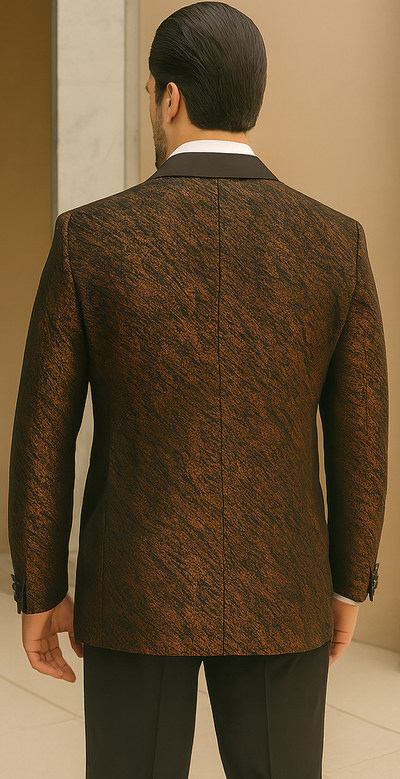 Bronze Double Breasted Rough Streak Pattern Satin Peak Lapel Stacy Adams Men's Jacket 2   - from alligatorwarehouse.com