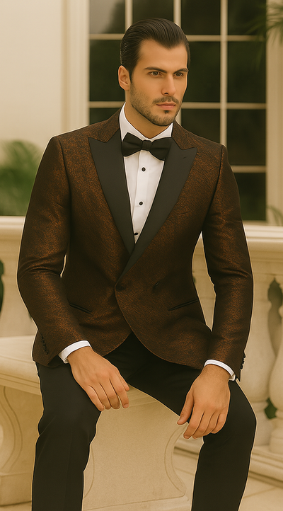 Bronze Double Breasted Rough Streak Pattern Satin Peak Lapel Stacy Adams Men's Jacket 3   - from alligatorwarehouse.com