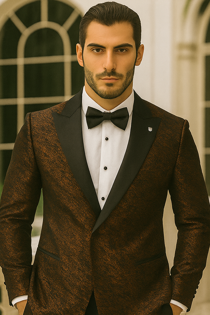 Bronze Double Breasted Rough Streak Pattern Satin Peak Lapel Stacy Adams Men's Jacket 6   - from alligatorwarehouse.com