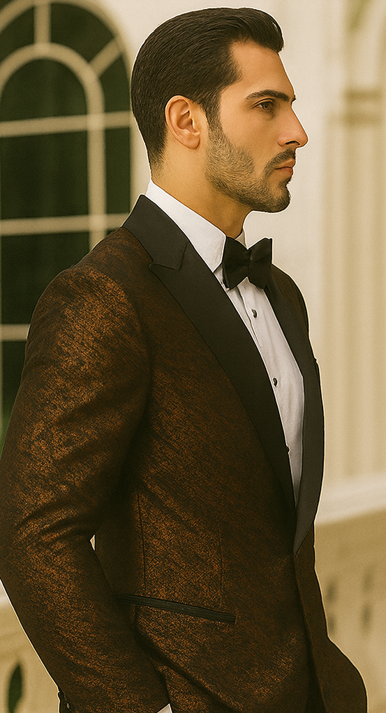 Bronze Double Breasted Rough Streak Pattern Satin Peak Lapel Stacy Adams Men's Jacket 7   - from alligatorwarehouse.com