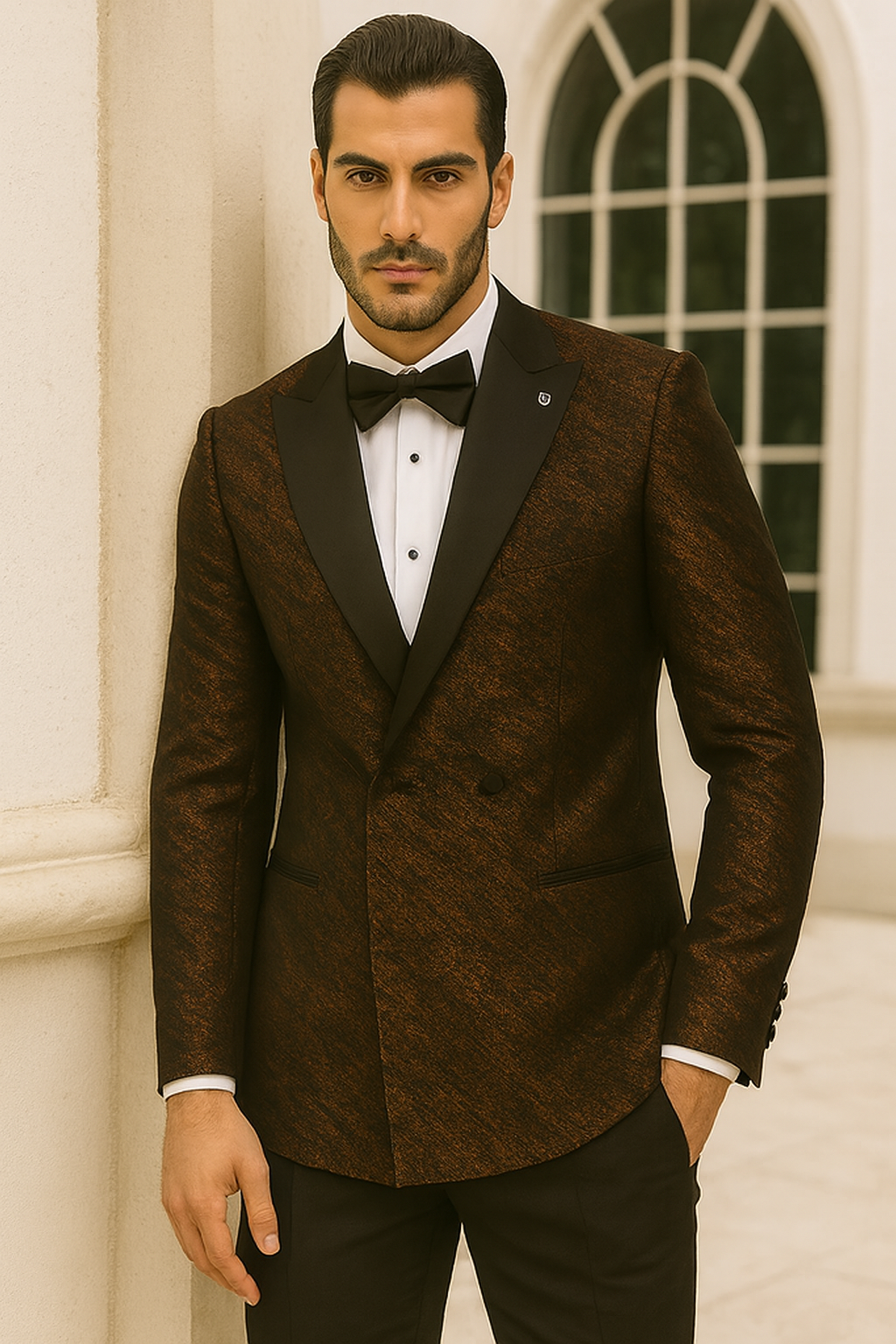 Bronze Double Breasted Rough Streak Pattern Satin Peak Lapel Stacy Adams Men's Jacket 8   - from alligatorwarehouse.com