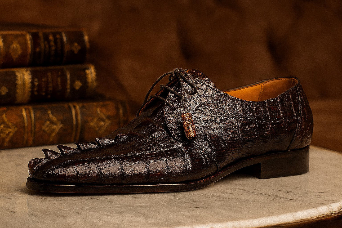 Marco Di Milano Men's Brown Hornback Exotic Shoes Bike Toe Cancun