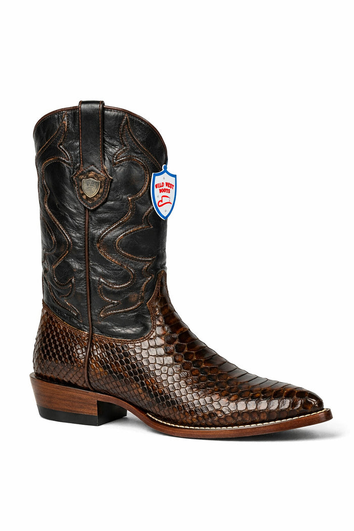 Men's Wild West Python Skin Yellow Gold J Toe Boots 29957