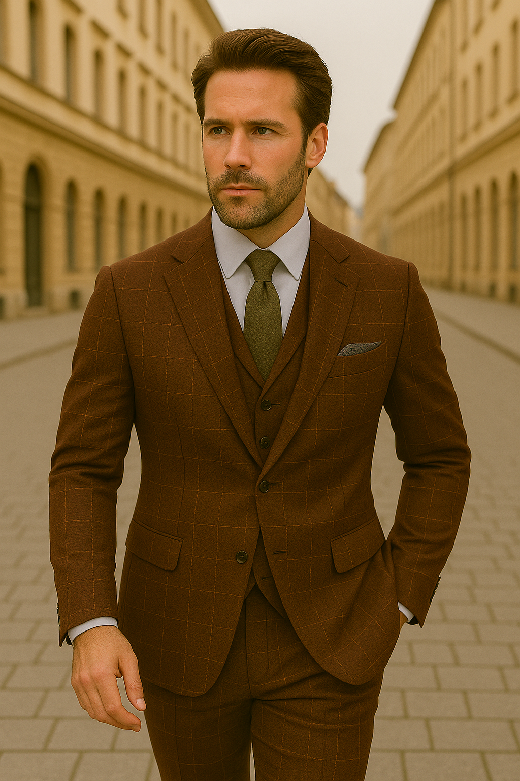 Wool Suit - Italian Made Business Suit by Statement Men's 3 Piece 100% Wool Modern Fit Suit - V-Neck Double Breasted Vest