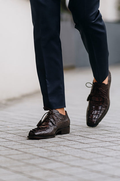 Marco Di Milano Men's Brown Hornback Exotic Shoes Bike Toe Cancun