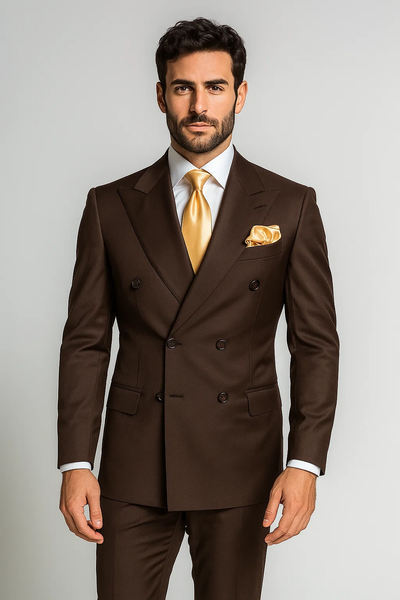 Suits With Baggy Pleated Pants - Wide Leg Pants 100% Wool - Classic Fit in Brown Color by Rossiman 1   - from alligatorwarehouse.com