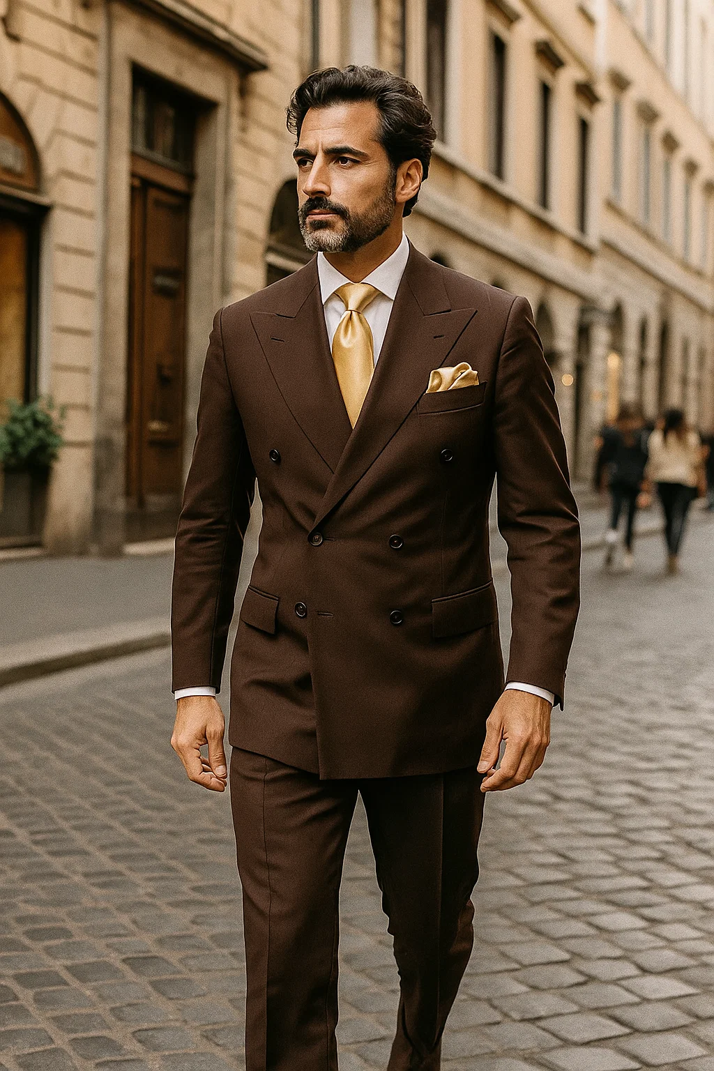 Suits With Baggy Pleated Pants - Wide Leg Pants 100% Wool - Classic Fit in Brown Color by Rossiman 9   - from alligatorwarehouse.com