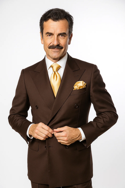 Suits With Baggy Pleated Pants - Wide Leg Pants 100% Wool - Classic Fit in Brown Color by Rossiman 7   - from alligatorwarehouse.com