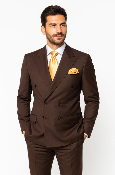 Suits With Baggy Pleated Pants - Wide Leg Pants 100% Wool - Classic Fit in Brown Color by Rossiman 8   - from alligatorwarehouse.com