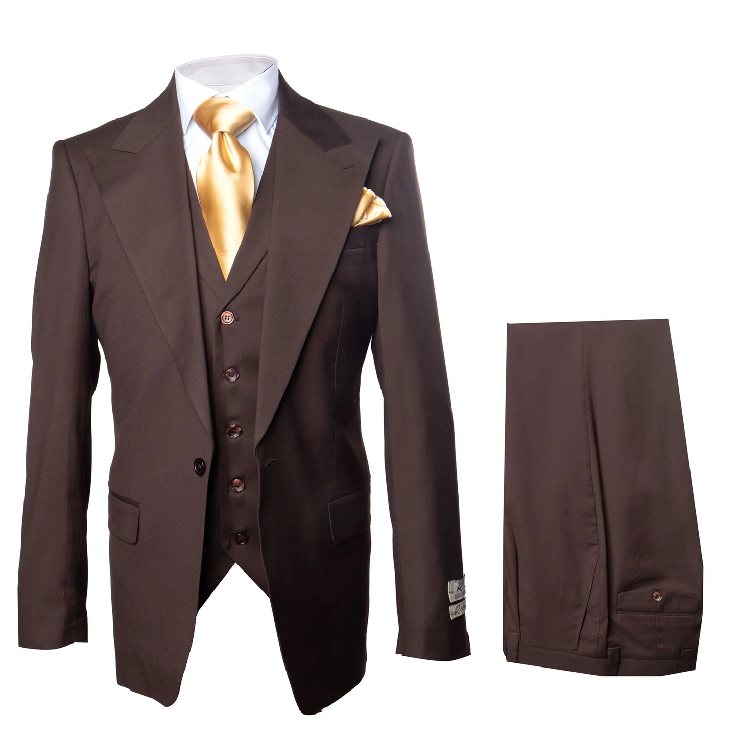 Brown One Button 3 Piece Suit  by Rossiman 