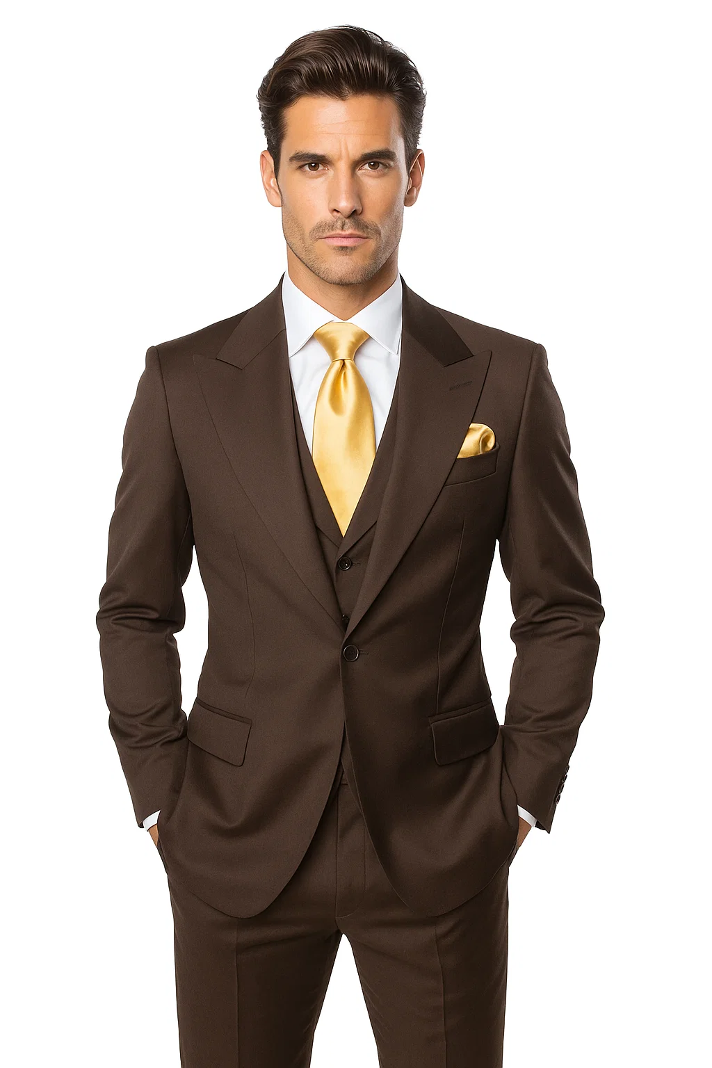 Brown One Button 3 Piece Suit  by Rossiman 